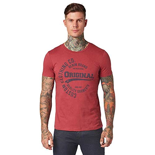 TOM TAILOR Denim Print Camiseta, Rojo (Fathers Pipe Red 10408), Medium para Hombre