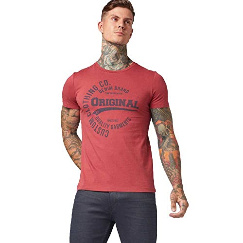 TOM TAILOR Denim Print Camiseta, Rojo (Fathers Pipe Red 10408), Medium para Hombre