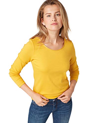 Tom Tailor T-Shirt Basic, Satee, L Camisa Manga Larga, Amarillo (Merigold Yellow 11216), Large para Mujer