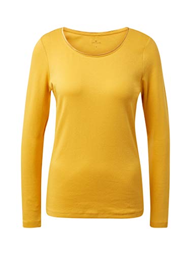 Tom Tailor T-Shirt Basic, Satee, L Camisa Manga Larga, Amarillo (Merigold Yellow 11216), Large para Mujer