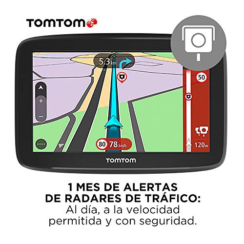 TomTom GPS para coche GO Classic, 5 pulgadas, con tráfico y prueba de radares gracias a TomTom Traffic, mapas de la UE, actualizaciones a través de WiFi, soporte reversible integrado
