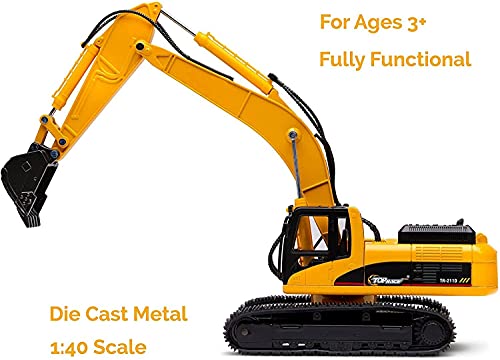 Top Race Metal Die Cast Excavator Construction Tractor de construcción, Juguete de excavadora con - Pala de metal - TR-211D
