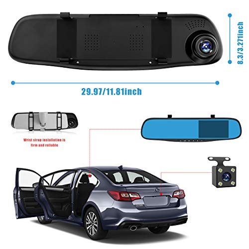 Topsale-ycld 4.3"1080P Dual Lens Car Auto DVR Mirror Dash CAM Recorder + Kit de cámara de visión Trasera