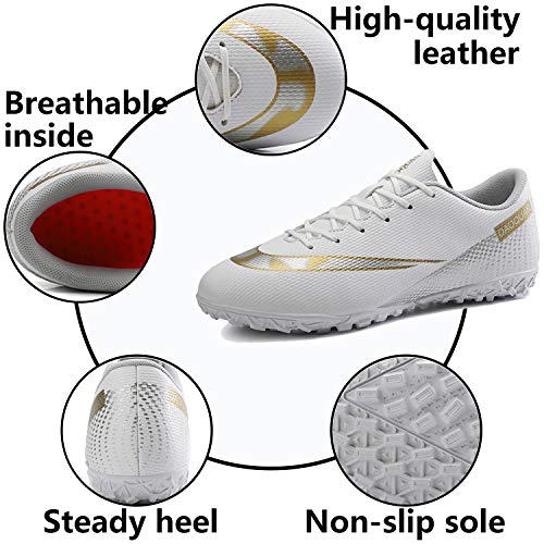 Topwolve Zapatillas de Fútbol para Hombre Profesionales Botas de Fútbol Aire Libre Atletismo Zapatos de Entrenamiento Zapatos de Fútbol,Blanco,45 EU