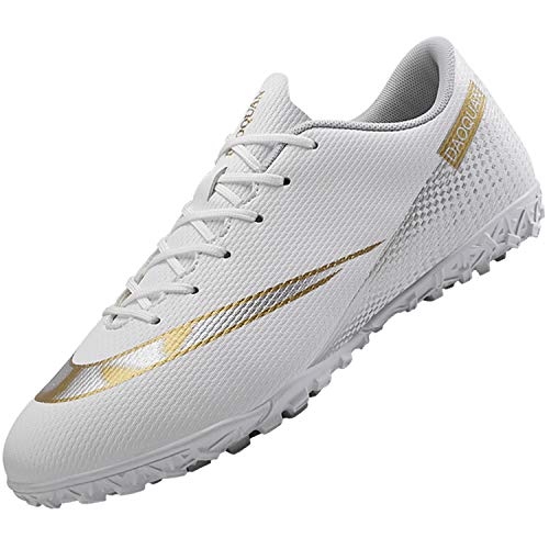 Topwolve Zapatillas de Fútbol para Hombre Profesionales Botas de Fútbol Aire Libre Atletismo Zapatos de Entrenamiento Zapatos de Fútbol,Blanco,45 EU