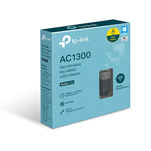 TP-Link Archer T3U - Adaptador Wi-Fi AC1300, Receptor Wi-Fi , Doble Banda 5GHz (867Mbps) y 2GHz(400Mbps), MU-MIMO, USB 3.0, Tamaño Mini