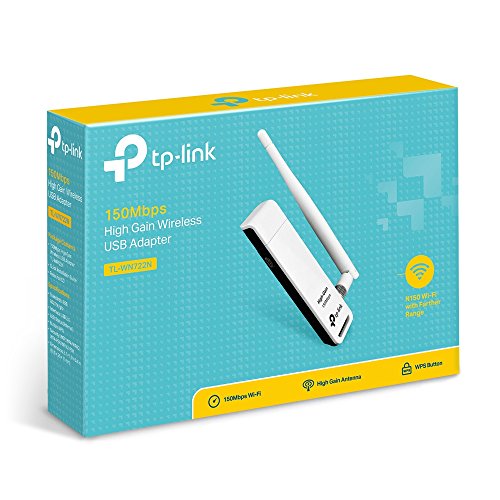 TP-Link TL-WN722N - Adaptador Wi-Fi USB inalámbrico, N 150 Mbps, antena externa 4 dBi, botón WPS, compatible con Raspberry Pi, Windows, Mac OS X 10.6-10.11, Linux, color blanco