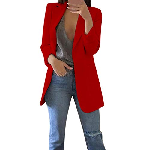 Trajes Mujer Invierno Otoño 2019 SHOBDW Liquidación Venta Abrigos Mujer Elegantes Color Sólido Chaqueta Mujer Solapa Cardigan Mujer Largos Rebajas Casual Blazers Mujer Talla Grande(Rojo,L)