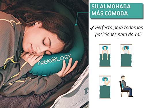 Trekology almohada de camping y viaje inflable ultraligera – ALUFT 2.0 Comprimible, compacta, cómoda, almohada hinchable ergonómica para el cuello y el apoyo lumbar para ir de camping