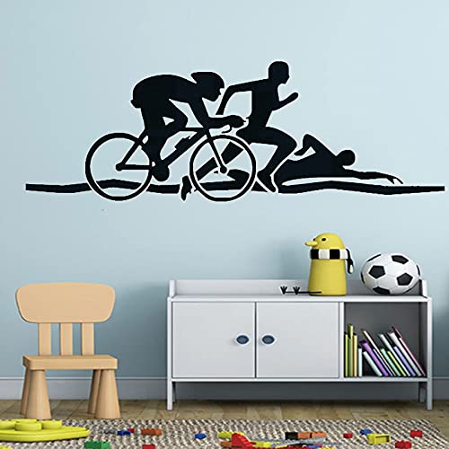Triatlón atleta pared pegatina bicicleta natación correr deportes vinilo pared pegatina salud Fitness Mural A4 57x19cm