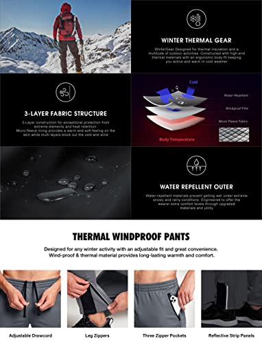 TSLA Pantalones térmicos cortavientos para hombre, con forro polar exterior, pantalones de ciclismo para invierno y tiempo frío