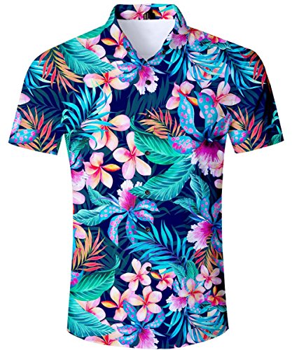 TUONROAD Camisas Floreadas Hombre Manga Corta 3D Playa Hawaiana Verano Casual Hawaii Shirt XL