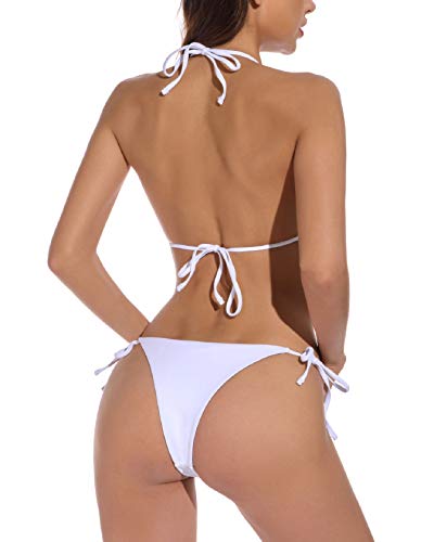 Tuopuda Mujer Triángulo Top Trajes de baño Conjunto Bikini para Mujer Push con Acolchado con Tirantes Bikini Tanga Brasileño(Blanco,M)