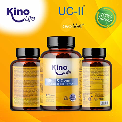 UC-II & OVOMET COLÁGENO 120 cápsulas | Tipo I,II,V,X con Ácido Hialurónico | Jengibre | Boswellia | Bambú | Vitamina C | para la flexibilidad y movilidad de las articulaciones. UCII