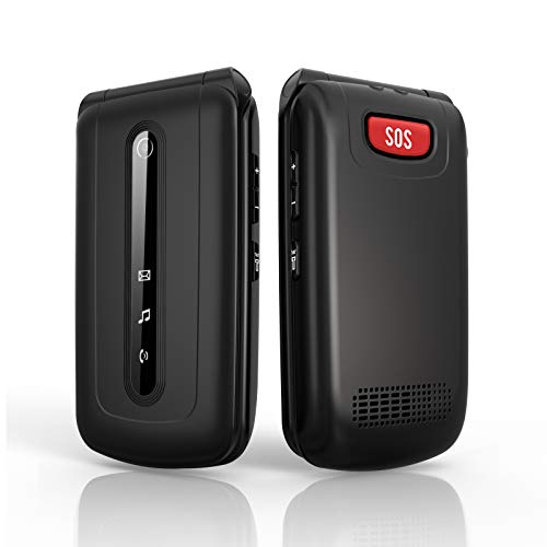 Ukuu 3G Teléfono Móvil con Tapa para Personas Mayores Dual SIM, Pantalla de 2,4 Pulgadas Teclas Grandes con SOS Botón, Cámara, Radio FM, Batería de 900 mAh Fácil de Usar para Ancianos - Negro