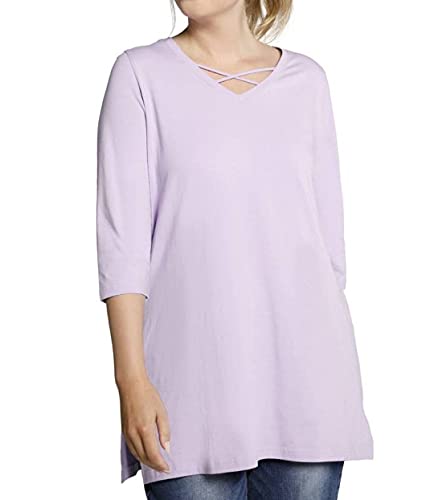 Ulla Popken Shirt, Zierbänder, Classic, V-Ausschnitt, 3/4-Arm Camiseta, Violet Thunder, 62/64 para Mujer