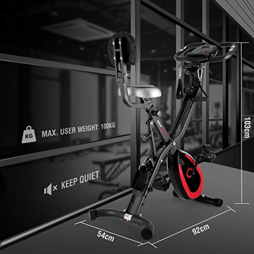 Ultrasport F-Bike 400BS Bicicleta estática Plegable, tracción, Pantalla y App, con Respaldo/Cuerdas & App, Unisex, Mate Negro