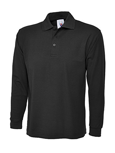 Uneek Clothing - Camiseta de polo de manga larga para hombre, de 250 g/m2 - negro - Medium