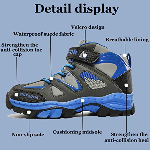 Unitysow Zapatillas de Senderismo para Niño Zapatillas y Calzado Deporte Niños Impermeables Botas de Senderismo Aire Libre Montaña Zapatillas Trekking,Azul,EU31