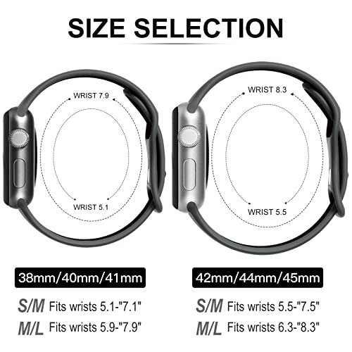 Upeak Silicona Correa Compatible con Correa Apple Watch 41mm 40mm 38mm, Pulsera Transpirable con Hebilla de Doble Agujero, para iWatch Series 7 6 5 4 3 SE, 38mm/40mm/41mm-M/L, Carbón/Negro