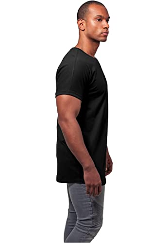 URBAN CLASSICS Camiseta básica de manga corta holgada, cuello redondo, de algodón, extra larga, con doblez en las mangas, de hombre, moderna, color negro, talla XL