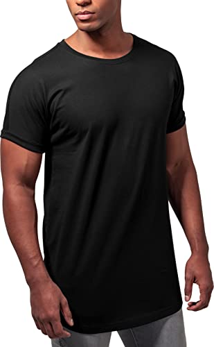 URBAN CLASSICS Camiseta básica de manga corta holgada, cuello redondo, de algodón, extra larga, con doblez en las mangas, de hombre, moderna, color negro, talla XL