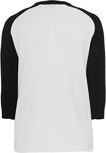 URBAN CLASSICS Camiseta Básica Hombre de Manga a Tres Cuartos, Cuello Redondo, Algodón, Largo Normal, Color: blanco/negro, Talla: L