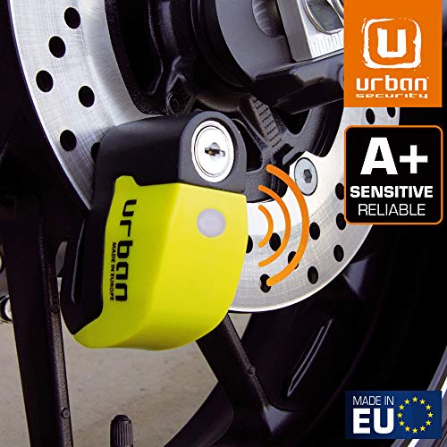 URBAN Security UR6 Candado Antirrobo Disco con Alarma+Warning 120dBA, 6 mm, Made In EU