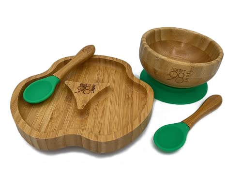 Vajilla infantil de bambú. Set de plato y vaso de bambú con cuchara para bebes