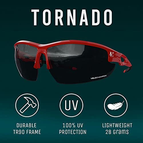 VeloChampion Tornado - Gafas de Sol - Ciclismo Running (3 Juegos de Lentes Intercambiables y Funda) (Rojo)