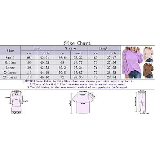 VEMOW Blusas y Camisas de Manga Corta para Mujer, 2021 Moda Casual Camiseta de Encaje Crochet para Mujer Tops Túnica de Manga Larga Ahuecados Blusa Sudadera Suelta Casual Patchwork(E Violeta,L)