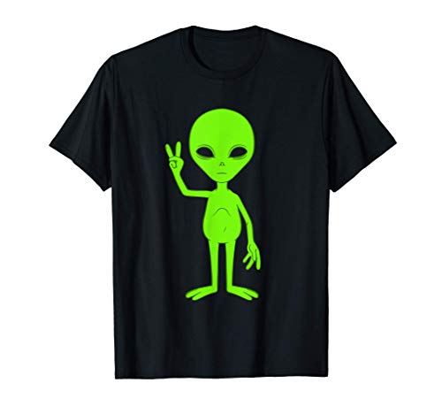 Venimos en melocotón Signo Hippie Verde Alien OVNI Camisa Camiseta