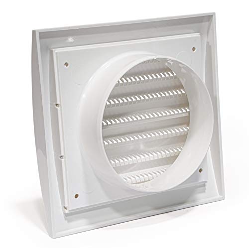 Vent Systems 100 mm Ventilador de ventilación de la secadora y tubo de ventilación del baño, rejilla exterior blanca, cubierta de ventilación de la secadora - evita la entrada de insectos - 10 cm