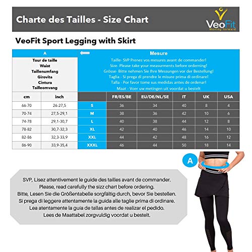 VeoFit Legging Deportivo con Falda para Mujer – Falda Pantalón de Yoga, Pilates, Fitness, Running, Tenis- Cómodo, Transpirable, Opaco, de Cintura Alta y Bolsillo - Diseño francés -L