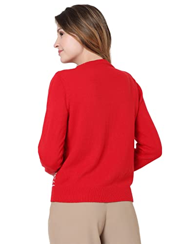 Vero Moda Suéter navideño con reno y aplicaciones en relieve., rojo, XS
