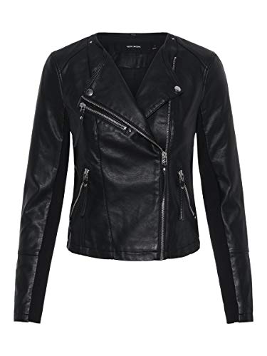 Vero Moda Vmria FAV Short Faux Leather Jacket Noos Chaqueta, Negro (Black Black), 38 (Talla del Fabricante: Small) para Mujer
