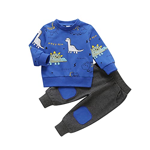 Verve Jelly Conjunto de ropa de dinosaurio para bebés y niños, sudaderas de manga larga, jerseys, pantalones harén, trajes de chándal, azul 100 18-24 meses