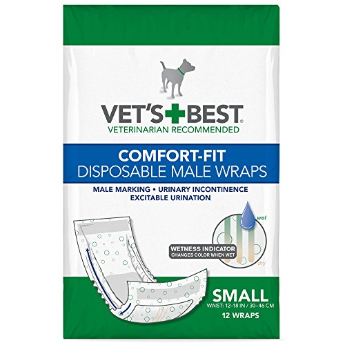 Vet's Best Comfort Fit Disposable Male Dog Diapers | Envolturas masculinas absorbentes con ajuste a prueba de fugas | Pequeño 12Pk
