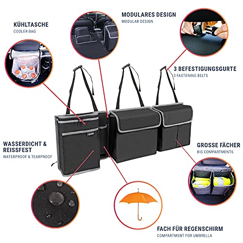 Vicera Organizador de maletero con velcro – Bolsa para maletero de coche con módulos divisibles y bolsa térmica integrada – Organizador y almacenamiento