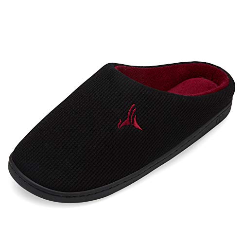 VIFUUR Hombre Zapatillas de casa Espuma de Memoria de Alta Densidad Cálido Interior Lana al Aire Libre Forro de Felpa Suela Antideslizante Zapatos Negro/Rojo 42/43