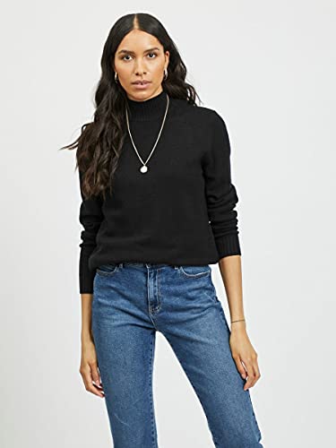 Vila Clothes Viril L/s Turtleneck Knit Top-Noos Camiseta Cuello Alto, Negro (Black), 42 (Talla del Fabricante: 42 XL) para Mujer