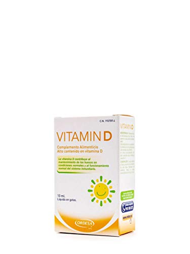 Vitamin D 10ml, complemento alimenticio que incorpora un alto contenido de vitamina D. Dosificación de 1 a 3 gotas según criterio del profesional sanitario