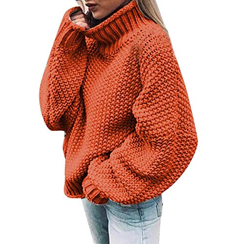 VJGOAL Jerséis para Mujer Invierno Otoño Moda Casual Suéter de Cuello Alto de Color Liso Manga Larga Cuello de Cisne Tops de Punto Jerseys de Punto Sueltos