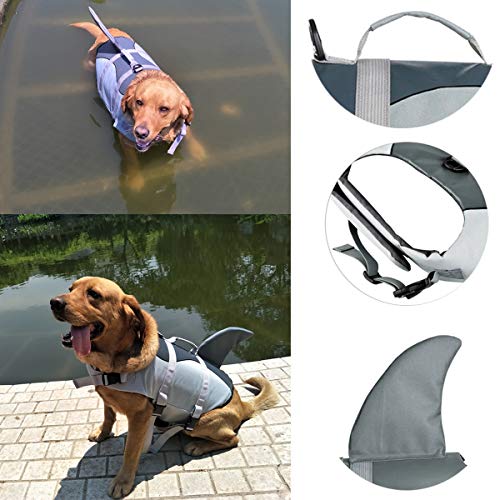 Vohoney Pet Life Jacket Chaleco salvavidas para perro, chaleco reflectante de talla ajustable para natación, surf, barco de caza (M, gris chaleco salvavidas para perro)
