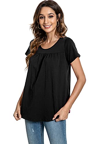 Voqeen Blusa de Mujer Camiseta de Manga Corta Algodón Blusa Elegante Camisa Suelta Mujer Casual Verano Shirts (Negro, S)