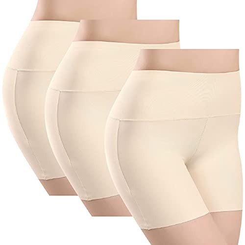 Voqeen Bragas de Mujer sin Costuras Bragas básicas Shorts 3 Piezas Seda de Hielo Shorts Hipster Braguitas Short de Seguridad Shorts (Piel*3, M)