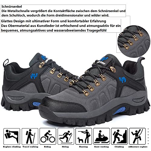 VTASQ Zapatillas Senderismo Hombre Impermeables Zapatillas Trekking Mujer al Aire Libre Botas Montaña Antideslizante Calzado Senderismo Gris 42 EU