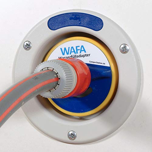 WAFA W3A - Adaptador para depósito de agua de 3 pines para conexión de manguera Gardena a caravana (tapa de 78 mm de diámetro)