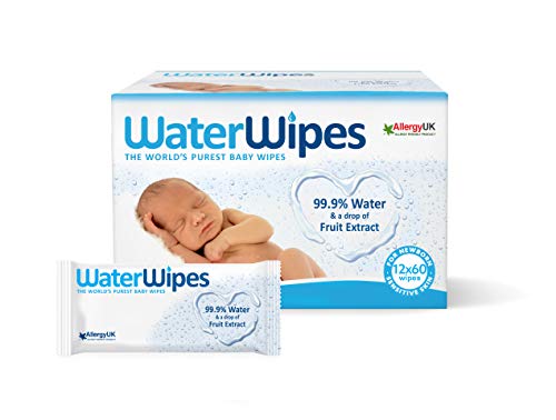 WaterWipes Toallitas para Pieles Sensible de Bebé, 99.9% agua purificada, No biodegradable, 60 Unidad (Paquete de 12)