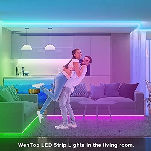 WenTop Tira LED 15m Bluetooth, Luces LED Habitación 15 Metros, RGB Tiras LED con Control Remoto y Inteligente Control de APP, Cambia el Color con la Música, Para Decoración de Bares, Fiestas, Cocina